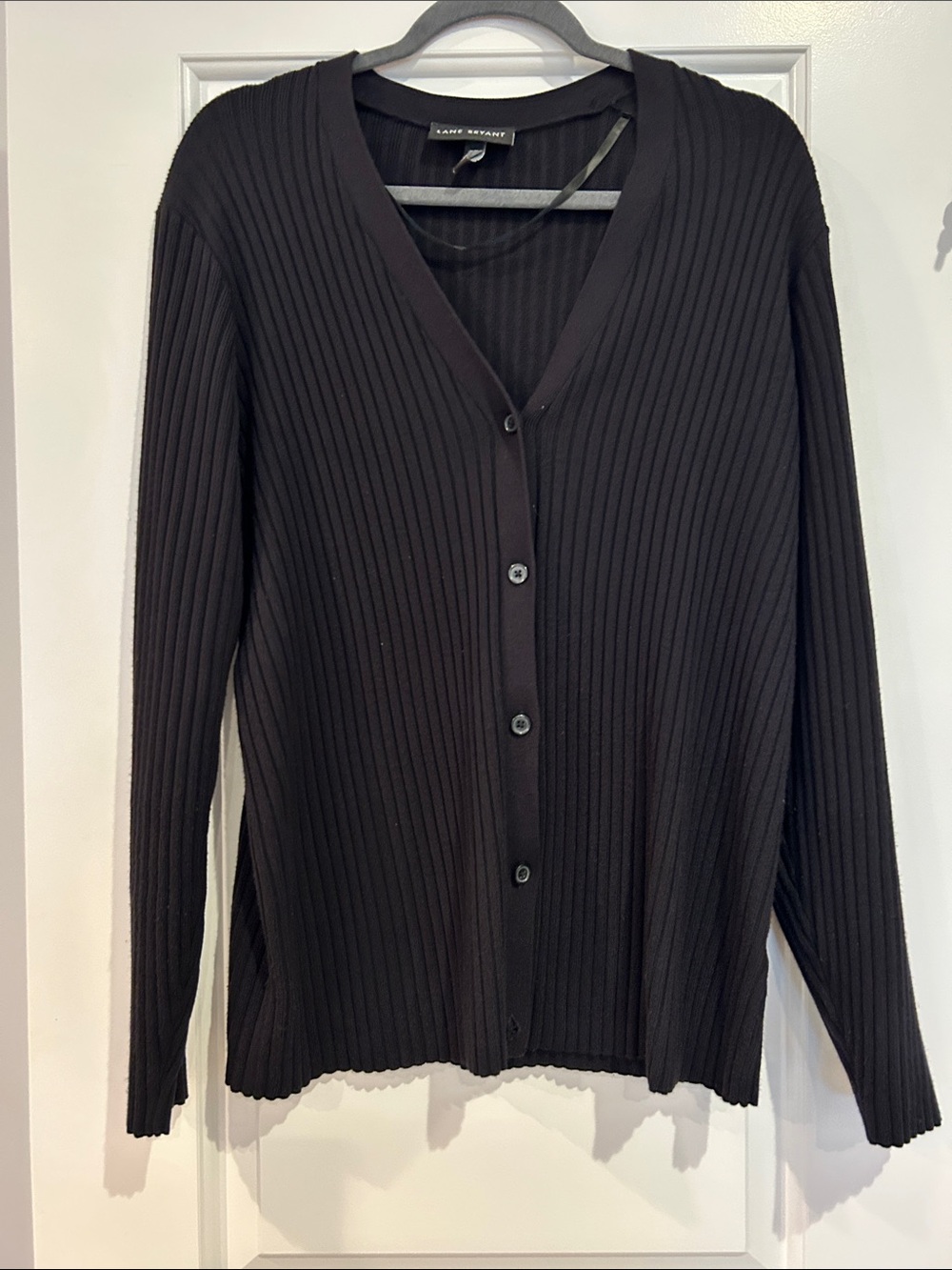 Lane Bryant Black Ribbed V-Neck Button Cardigan